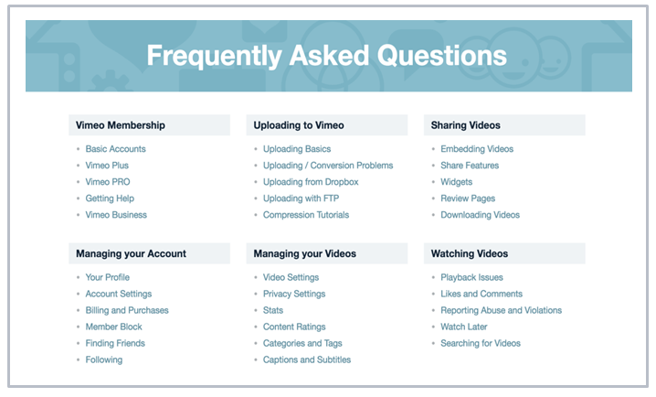 FAQ example using Vimeo