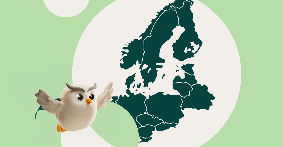 SuperOffice mascot and a map of Europe