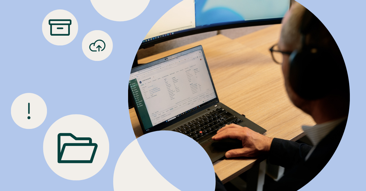 Brand image with picture of man sitting in front of computer