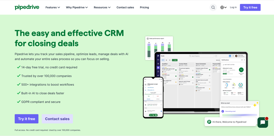 Pipedrive website screen shot